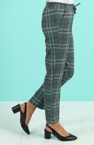 Checkered Straight-leg Trousers 5003-03 Green-Tile 5003-03