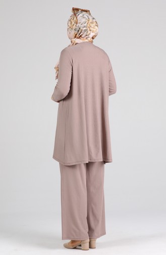 Asimetrik Tunik Pantolon İkili Takım 4618-02 Vizon