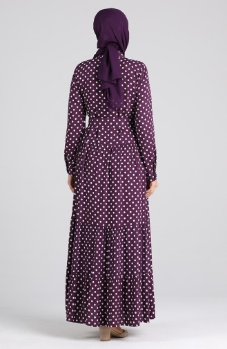 Polka Dot Patterned Belt Dress 4553-05 Purple 4553-05