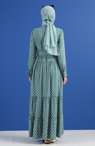 Puantiye Desenli Kemerli Elbise 4553-06 Çağla Yeşili