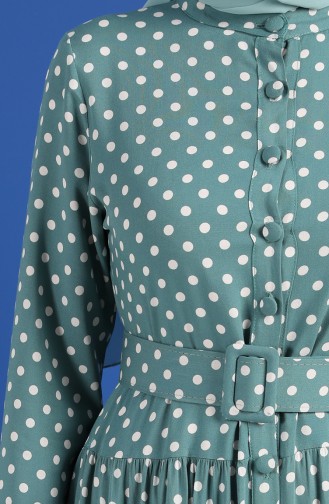 Puantiye Desenli Kemerli Elbise 4553-06 Çağla Yeşili