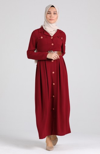 Belted Buttoned Dress 5135-02 Burgundy 5135-02