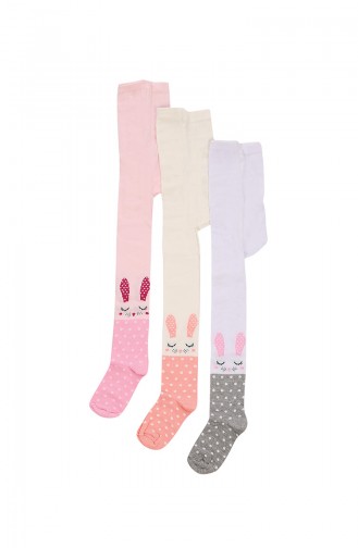 Kız Çocuk 3 Lü Paket Külotlu Çorap 1006 Beyaz Krem Pembe