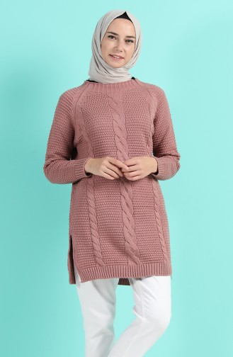 Triko Yırtmaçlı Kazak 55294-01 Gül Kurusu