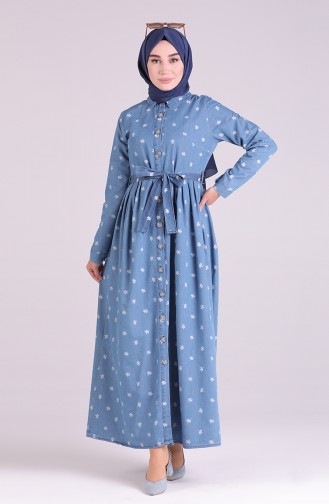 Jeansblau Hijab Kleider 7092-02