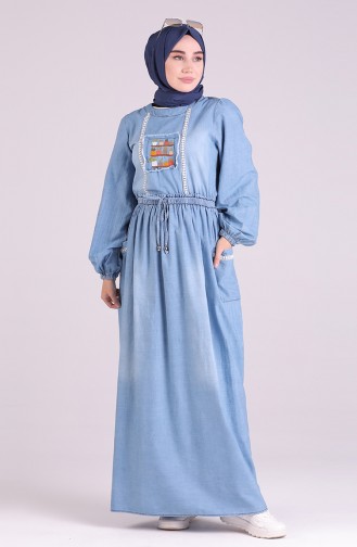 Jeansblau Hijab Kleider 8004-02