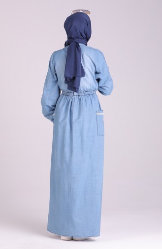Nakışlı Kot Elbise 8004-02 Kot Mavi