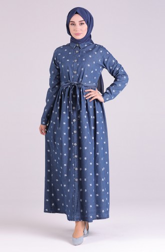 Navy Blue Hijab Dress 7092-01