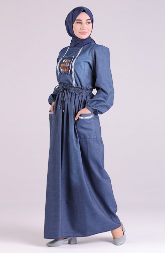 Dunkelblau Hijab Kleider 8004-01