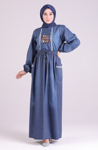 Navy Blue Hijab Dress 8004-01