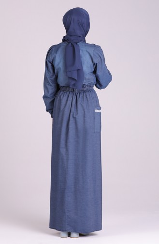 Dunkelblau Hijab Kleider 8004-01