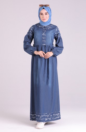Navy Blue Hijab Dress 8035-01
