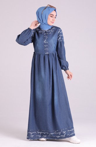 Dunkelblau Hijab Kleider 8035-01