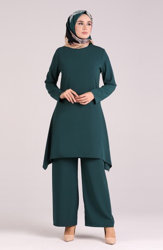 Asymmetric Tunic Trousers Double Suit 1001-02 Emerald Green 1001-02