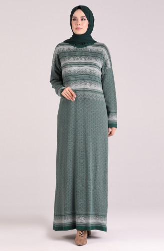 Patterned Knitwear Dress 1038-04 Emerald Green 1038-04