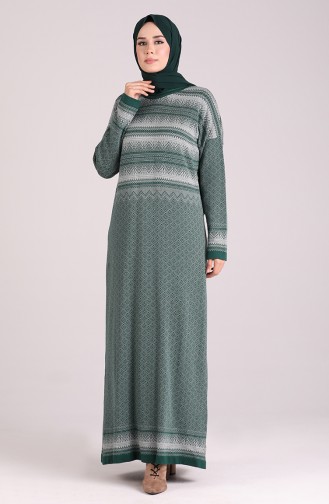 Patterned Knitwear Dress 1038-04 Emerald Green 1038-04