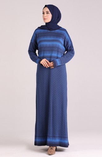 Patterned Knitwear Dress 1038-05 Saxe Blue 1038-05