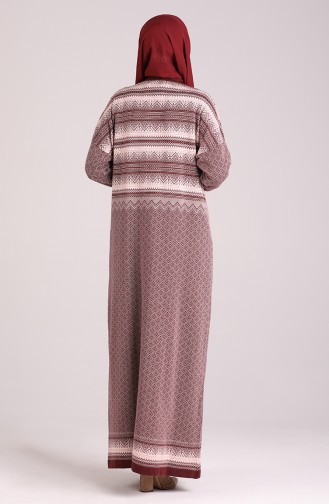 Patterned Knitwear Dress 1038-06 Burgundy 1038-06