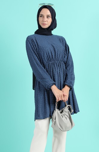 Yarasa Kol Ponponlu Tunik 1104-03 İndigo