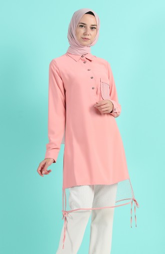 File Detaylı Tunik 0428-01 Pembe