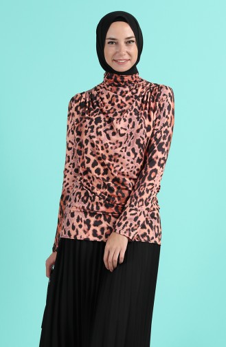 Leopar Desenli Bluz 4002-01 Somon