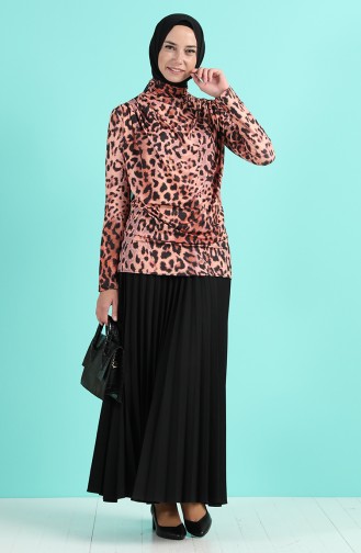 Leopar Desenli Bluz 4002-01 Somon