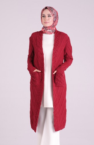 Triko Ponponlu Hırka 6004-04 Bordo