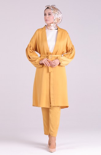 Coat and Pants Two-Piece with Belt 1093-01 Mustard 1093-01