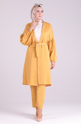 Coat and Pants Two-Piece with Belt 1093-01 Mustard 1093-01