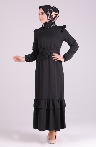 Elastic waist Belted Dress 2038-04 Black 2038-04