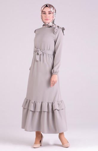 Elastic waist Belted Dress 2038-05 Gray 2038-05