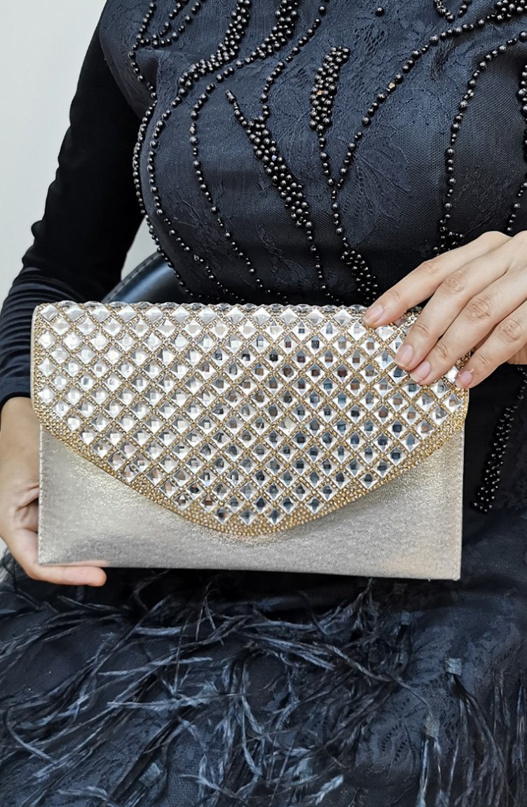 Bayan Clutch Portfoy Tasli Canta 499126 207 Altin Rengi Sefamerve