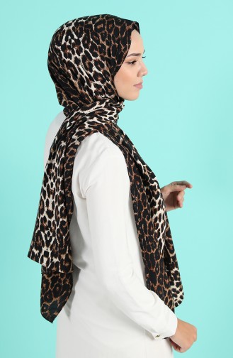 Leopar Desenli Krep Şal 5519-01 Siyah Kahverengi