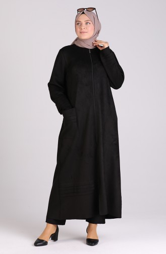 Grosse Grösse Wildleder Hijab-Mantel 0385-04 Schwarz 0385-04