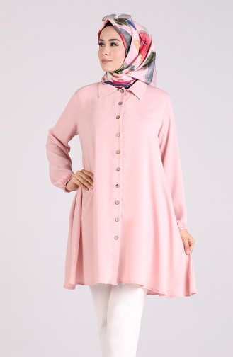 Düğmeli Asimetrik Tunik 1050A-03 Toz Pembe