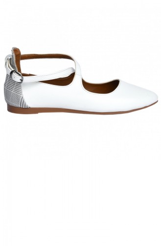 Ayakland 1920203 Cilt Sandalet Bayan Babet Ayakkabı Beyaz