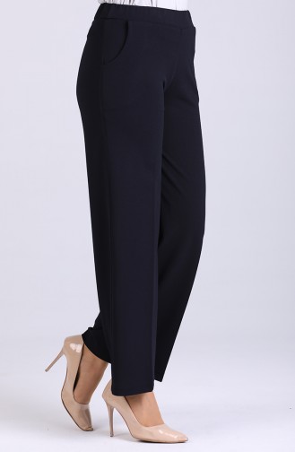 Elastic waist wide Leg Pants 3027-02 Navy Blue 3027-02