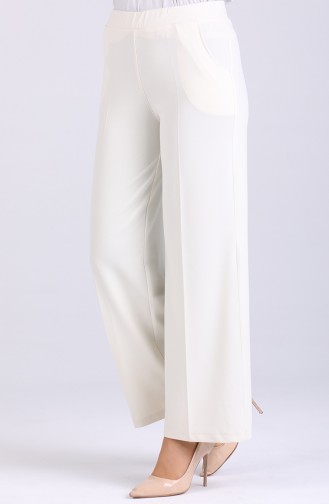 Elastic waist wide Leg Pants 3027-04 Cream 3027-04