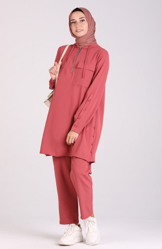 Hooded Tunic Trousers Double Suit 1107-04 Dark Rose Dry 1107-04