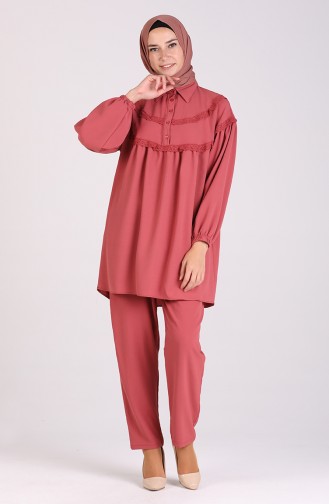 Buttoned Tunic Trousers Double Suit 1114-03 Dark Rose Dry 1114-03