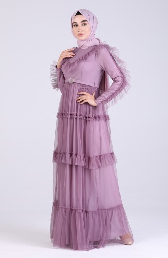 Ruffled Tulle Evening Dress 1033-02 Lilac 1033-02