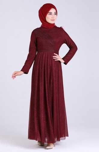 Weinrot Hijab-Abendkleider 4221-02