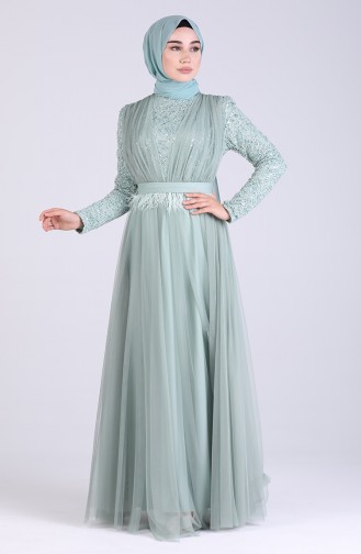 Unreife Mandelgrün Hijab-Abendkleider 5357-06