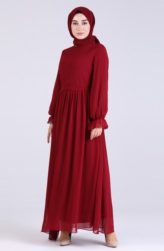 Elastic Sleeve Chiffon Dress 5134-04 Burgundy 5134-04