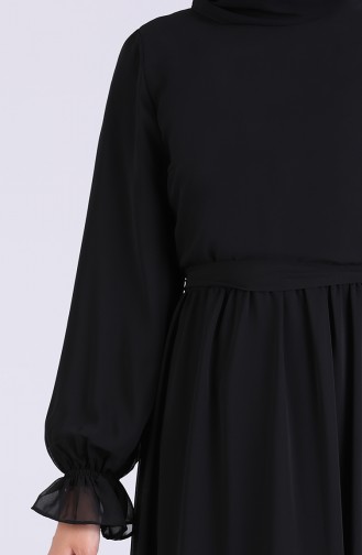 Elastic Sleeve Chiffon Dress 5134-05 Black 5134-05