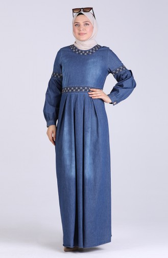 Navy Blue İslamitische Jurk 5065-02