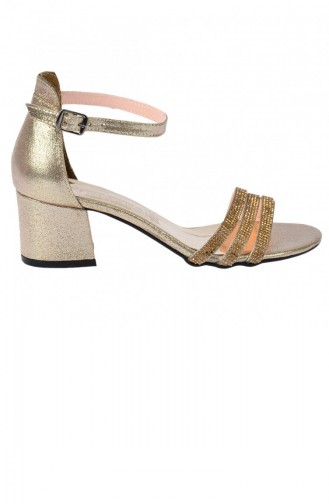 Ayakland 03825 Taşlı 5 Cm Topuk Bayan Sandalet Ayakkabı Altın
