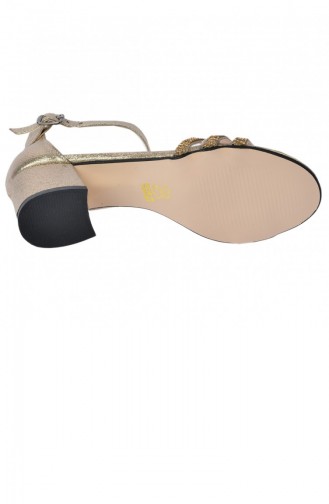 Ayakland 03825 Taşlı 5 Cm Topuk Bayan Sandalet Ayakkabı Altın