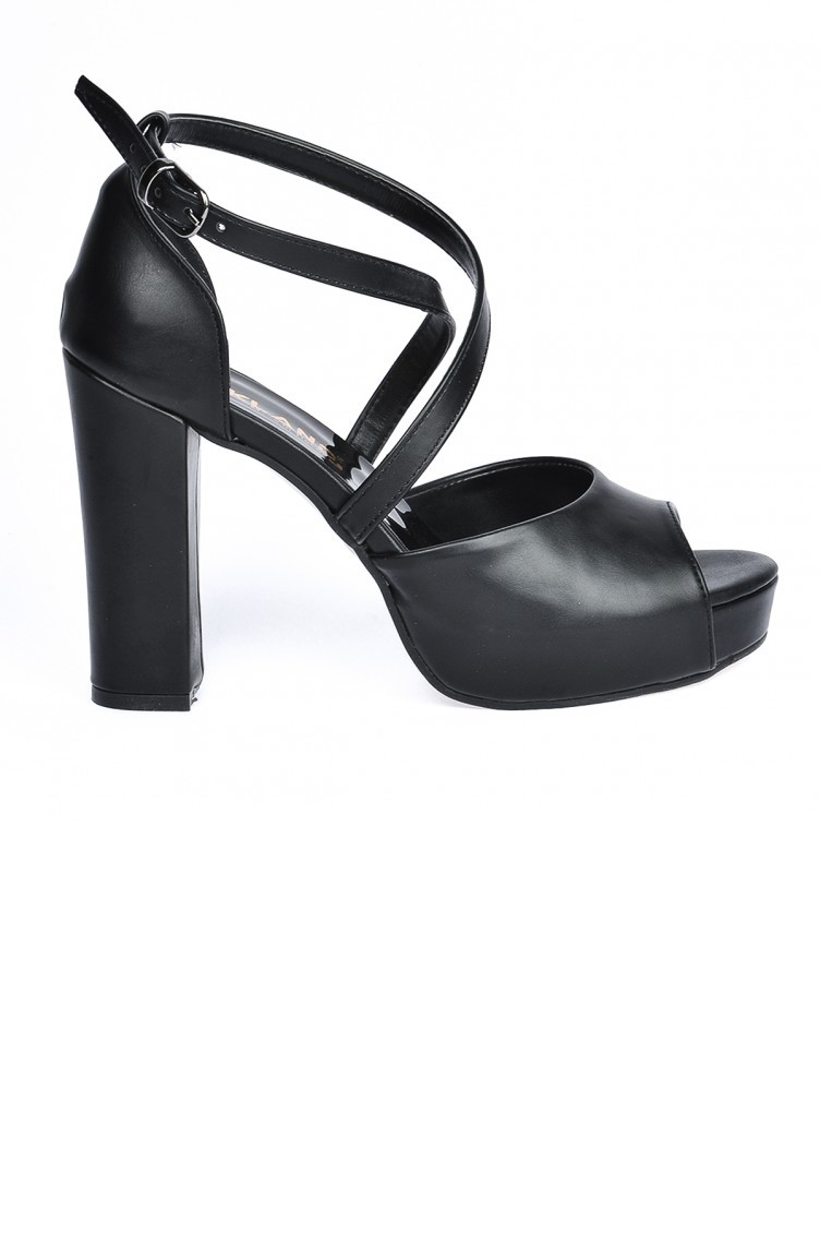 Ayakland 32102058 Cilt Abiye 11 Cm Platform Topuk Bayan Sandalet Ayakkabi Siyah Sefamerve