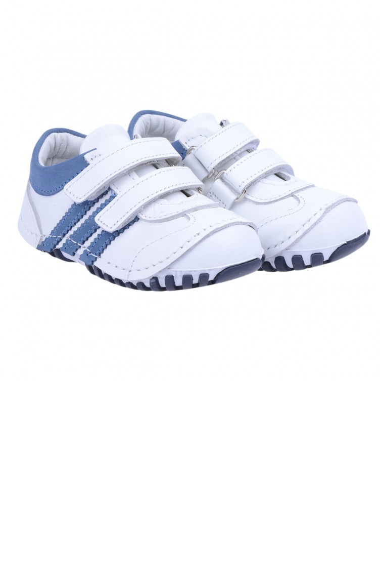Kiko Kids Teo 138 100 Deri Orto Pedik Cirtli Kiz Cocuk Ayakkabi Beyazmavi Sefamerve